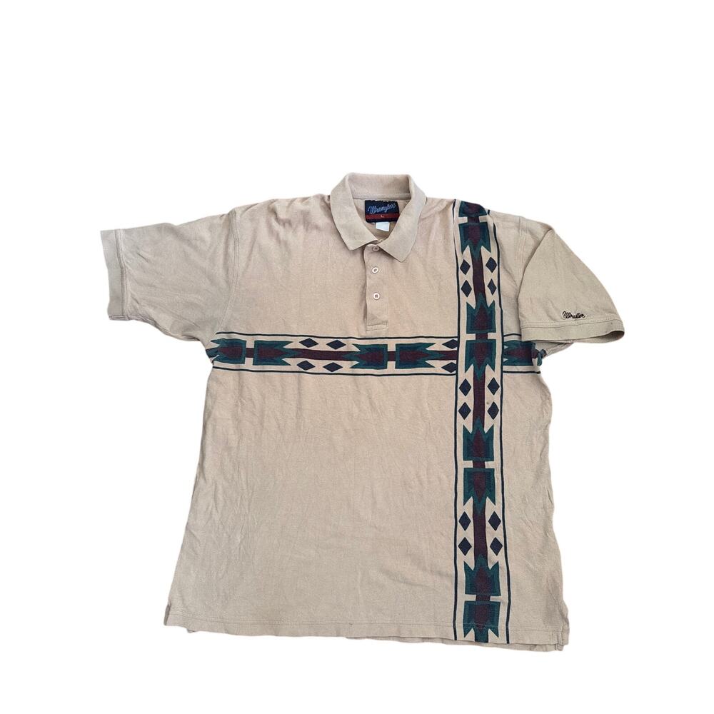 Vintage 90s Wrangler Men’s Polo Aztec Print Polo Shirt Size Large